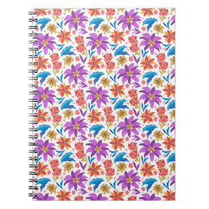 Caderno Espiral Padrão Floral Exótico Colorido Desenhado à Mão-707