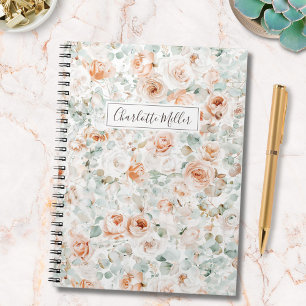 Caderno Espiral Padrão Floral Folhas de Eucalipto Rosa em Aquarela