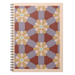Caderno Espiral Padrão Floral Geométrico Retrô