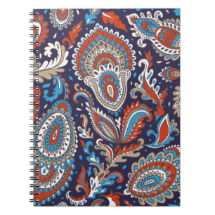 Caderno Espiral Padrão floral índio de medalhão. Mães étnicas