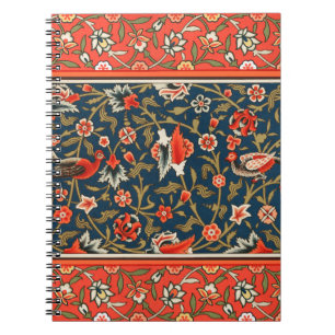 Caderno Espiral Padrão Floral Indo-Persa Bohemiano Vintage Vermelh