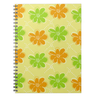 Caderno Espiral Padrão Floral Laranja e Verde