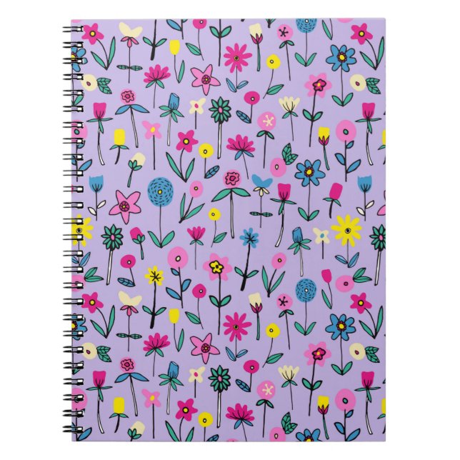 Caderno Espiral Padrão floral lilás Boho (Frente)