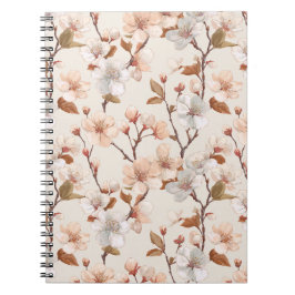Caderno Espiral Padrão Floral Marfim de Flor de Pessegueiro Suave