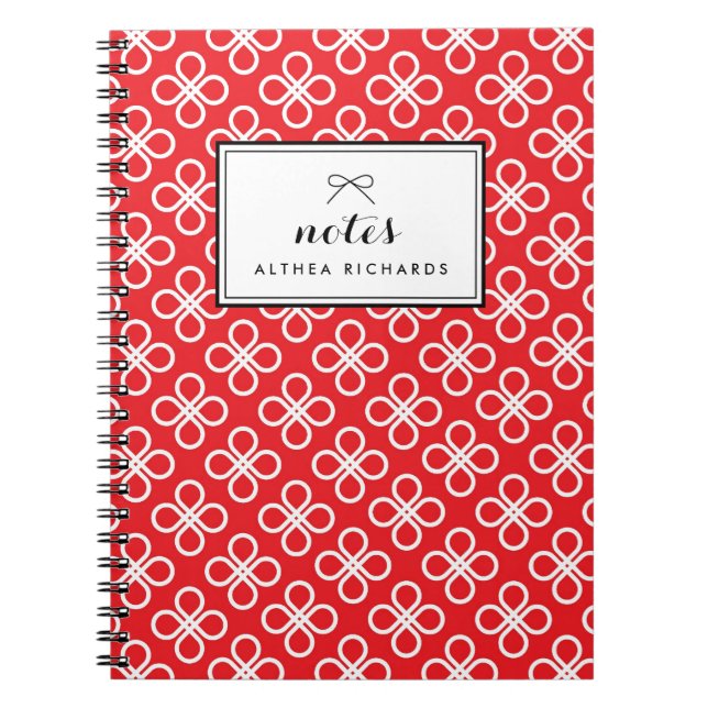Caderno Espiral Padrão Floral Moderno Vermelho e Branco Personaliz (Frente)