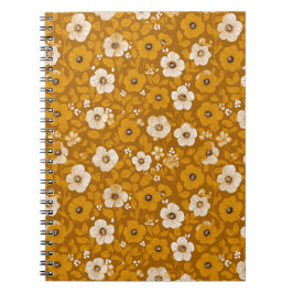 Caderno Espiral Padrão Floral Mostarda Floral Tom Quente Retro