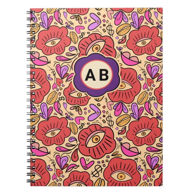 Caderno Espiral Padrão Floral Olho da Sorte (Frente)