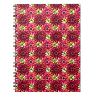 Caderno Espiral Padrão Floral Ousado com Borboletas Vermelho Vib