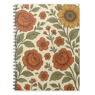 Caderno Espiral Padrão Floral Outono Vintage – Botânica Rústica