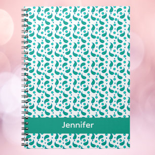 Caderno Espiral Padrão Floral Paisley Azul Turquesa Personalizado