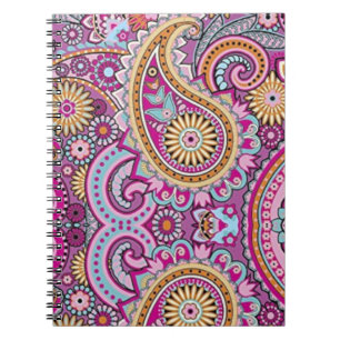 Caderno Espiral Padrão Floral Paisley Boho Vibrante Arte Colorid