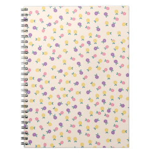 Caderno Espiral Padrão Floral Pastel – Amarelo, Rosa e Roxo Fofo