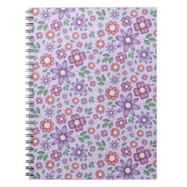 Caderno Espiral padrão floral pastel lavanda sonhador