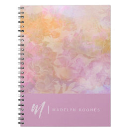 Caderno Espiral Padrão Floral Pastel Moderno Monograma