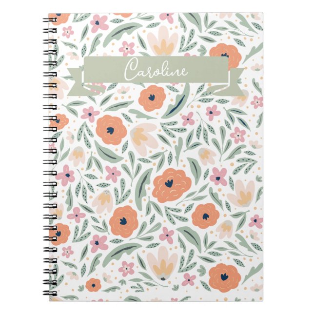 Caderno Espiral Padrão Floral Pastel Primavera (Frente)