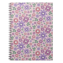 Caderno Espiral padrão floral pastel rosa poeirento romântico