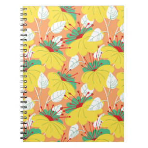 Caderno Espiral Padrão floral perfeito. Fundo com a mão