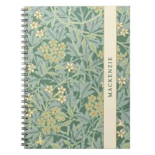 Caderno Espiral Padrão Floral Personalizado de Jasmim Verde