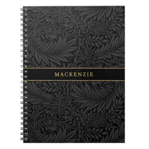 Caderno Espiral Padrão Floral Preto Personalizado
