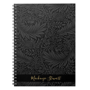 Caderno Espiral Padrão Floral Preto Personalizado