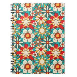 Caderno Espiral Padrão Floral Retro Invisível. Vintage Decorative