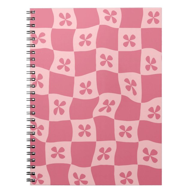 Caderno Espiral Padrão Floral Retro-Rosa Verificado (Frente)