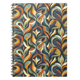 Caderno Espiral Padrão Floral Rodopiante Retro Groovy Azul Marinho