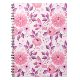 Caderno Espiral Padrão Floral Rosa com Flores Elegantes