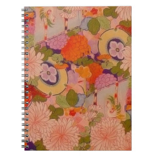 Caderno Espiral Padrão Floral Rosa de Flor Kimono