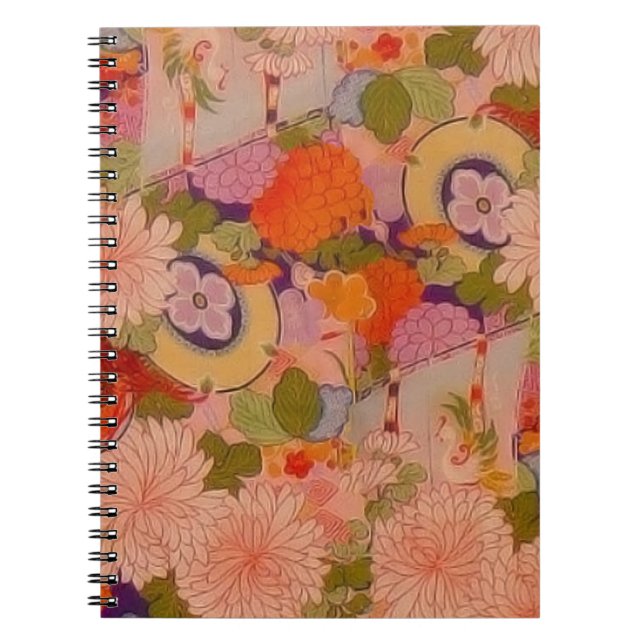 Caderno Espiral Padrão Floral Rosa de Flor Kimono (Frente)