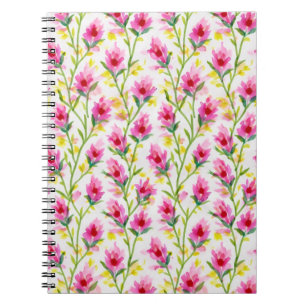 Caderno Espiral Padrão Floral Rosa Doce 