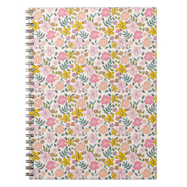 Caderno Espiral Padrão Floral Rosa e Amarelo Fofo
