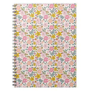 Caderno Espiral Padrão Floral Rosa e Amarelo Fofo