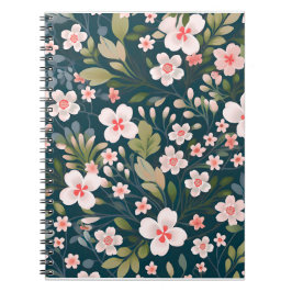 Caderno Espiral Padrão Floral Rosa e Branco Elegante