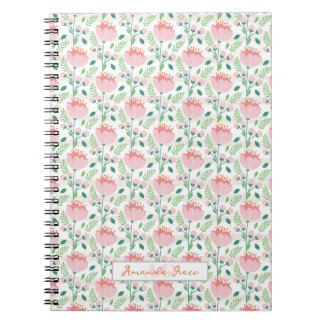 Caderno Espiral Padrão floral rosa e laranja
