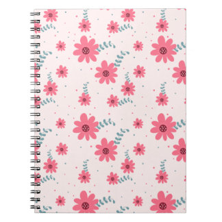 Caderno Espiral Padrão Floral Rosa Fofo | Estética de Flor de Marg