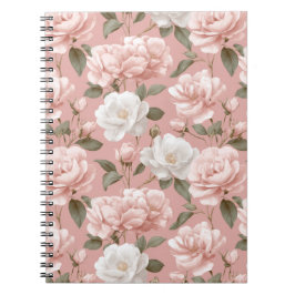 Caderno Espiral Padrão Floral Rosa Macio Delicado Branco