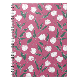 Caderno Espiral Padrão Floral Rosa Moderno Tulipa Branca