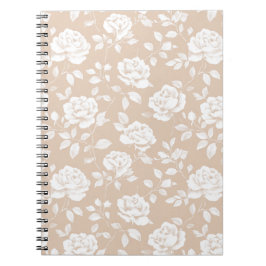 Caderno Espiral Padrão Floral Rosa Neutro Chic
