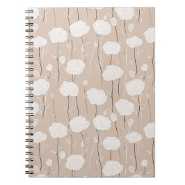 Caderno Espiral Padrão Floral Rosa Pastel Minimalista Branco