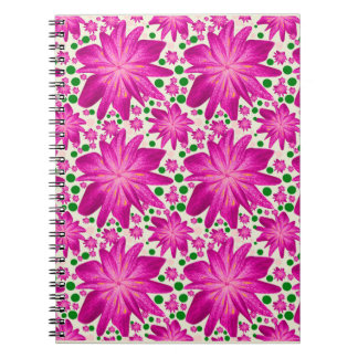 Caderno Espiral Padrão Floral Seamless Rosa Quente