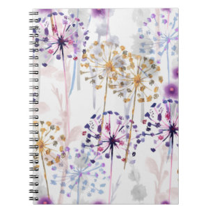 Caderno Espiral Padrão floral selvagem de aquarela sem costura na