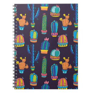 Caderno Espiral padrão floral sem costura com cactos bonitos no