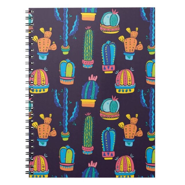 Caderno Espiral padrão floral sem costura com cactos bonitos no  (Frente)