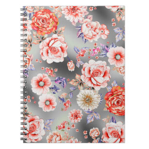 Caderno Espiral Padrão floral sem costura, com design de flor fofo