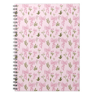 Caderno Espiral Padrão Floral Sem Costura com Fita Rosa Fofa