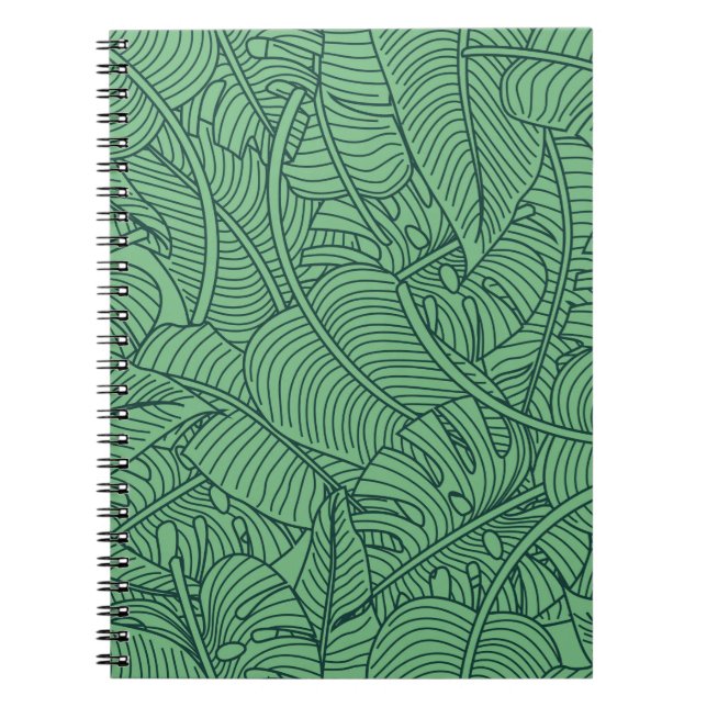 Caderno Espiral Padrão floral sem costura com folhas. (Frente)