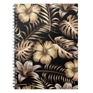 Caderno Espiral Padrão floral sem costura com folhas. dorso tropi