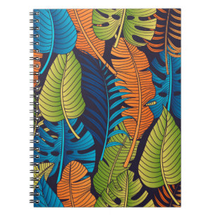 Caderno Espiral Padrão floral sem costura com folhas. dorso tropi