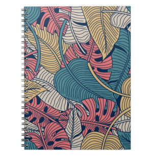 Caderno Espiral Padrão floral sem costura com folhas. dorso tropi